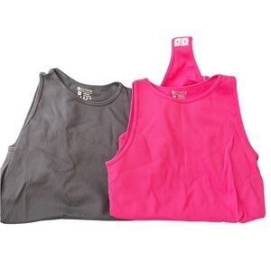 OQQ 2peice bodysuits Sleeveless Ribbed - Pink and Gray